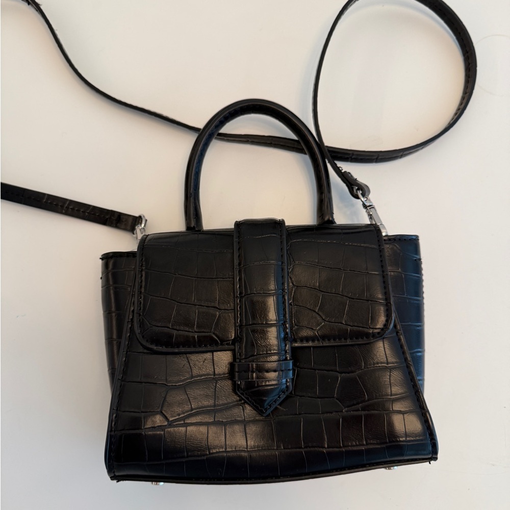 mini Zara faux croc leather black crossbody bag